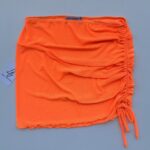 Saia Drapeado Lateral Tule Laranja Neon